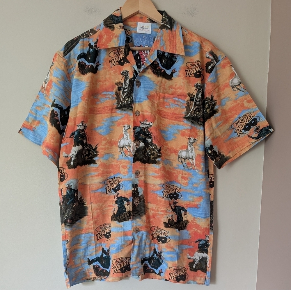 Vintage Lone Ranger Men's Western Button Down Cowboy Short Sleeve Hawaiian Shirt